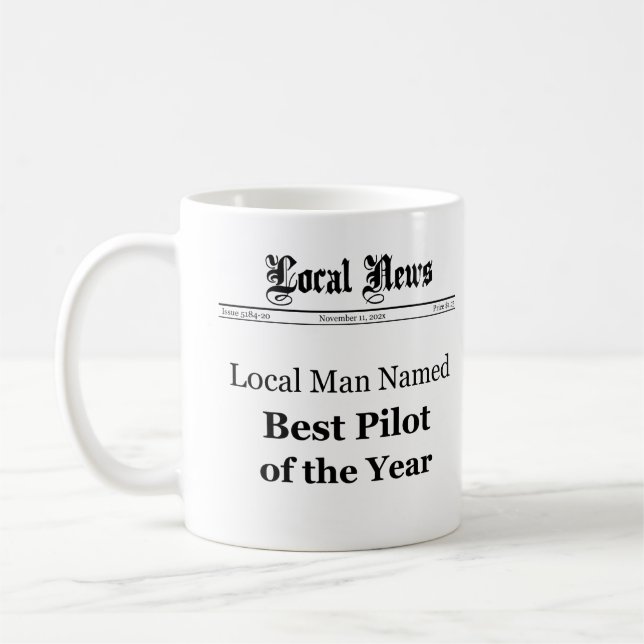 Best Pilot of The Year Newspaper Style Mug (Left)