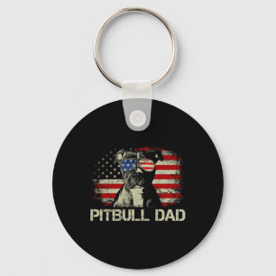 Best Pitbull Dad Ever Shirt American Flag 4th Of J Keychain