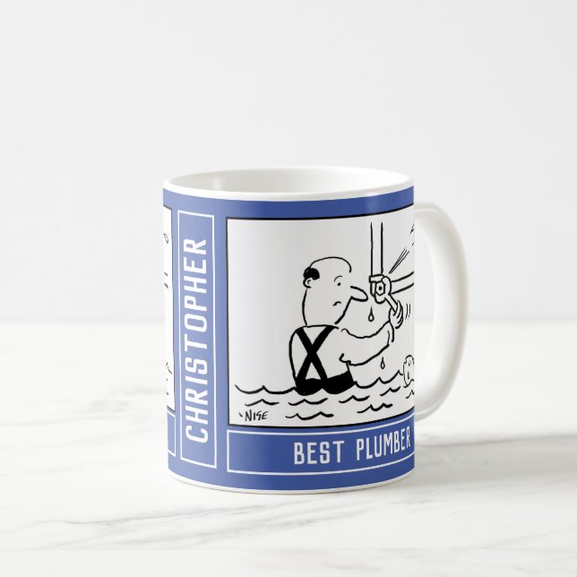 Best Plumber Cartoon with Name Choice. Coffee Mug (Front Right)