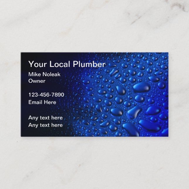 Best Plumber Water Drops Business Cards (Front)