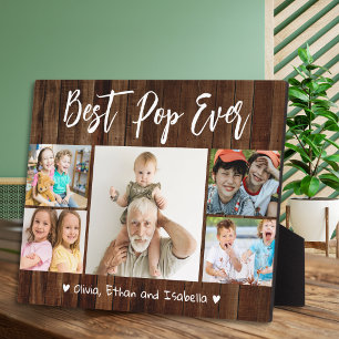 Best Pop Ever Grandkids 5 Photo Collage Wood Plaque