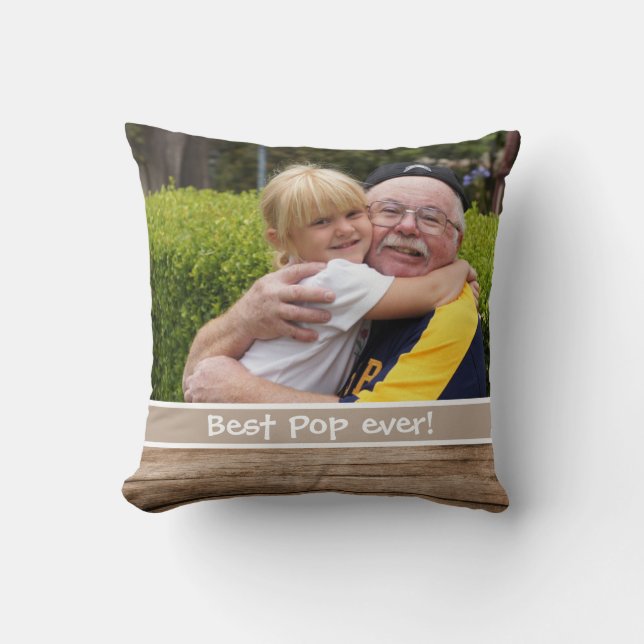 Best Pop Ever Love You Most 2 Photo Rustic Wood Throw Pillow (Front)