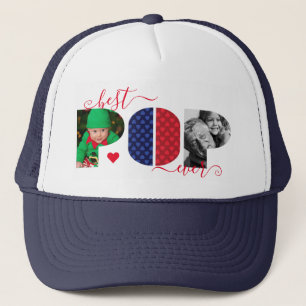 Best POP Ever Photo Collage Heart Navy Blue & Red Trucker Hat