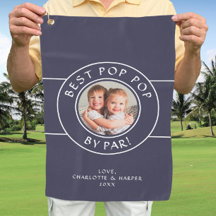 Best Pop Pop By Par Golfer Photo Gift Blue Custom Golf Towel