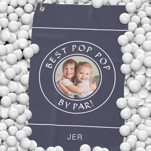 Best Pop Pop By Par Photo Blue Golf Towel (Best Pop Pop By Par Golfer Cute Photo Gift Blue Golf Towel)