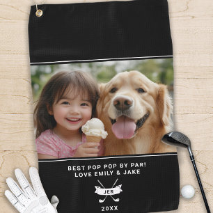 Best Pop Pop By Par Photo Golfer Fun Modern Black  Golf Towel