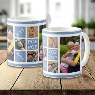 Best Pop Pop Ever Grandfather 5 Photo Collage Blue Coffee Mug