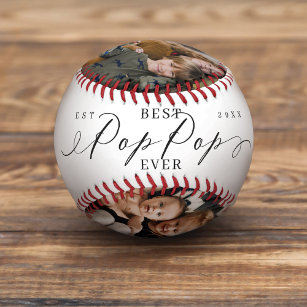 Best Pop Pop Ever Script Fathers Day Photo Collage Baseball