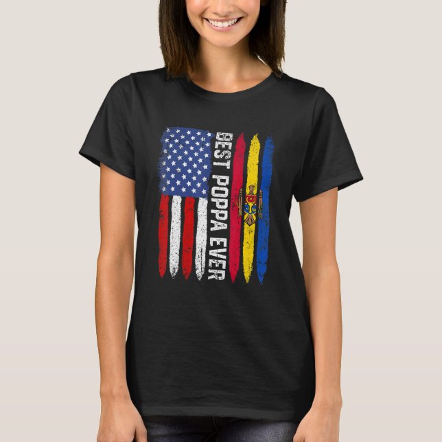 Best Poppa Ever  Father's Day Moldova Us Flag T-Shirt (Front)