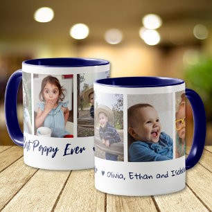 Best Poppy Ever Grandchildren 5 Photo Collage Blue Mug