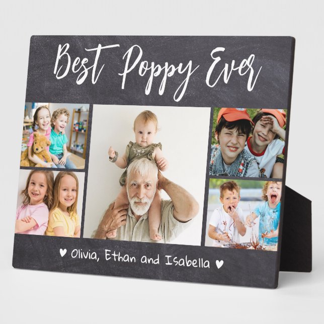 Best Poppy Ever Grandkids 5 Photo Chalkboard Plaque (Side)