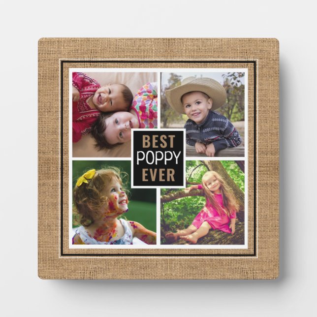 Best Poppy Ever Grandpa 4 Photo Collage Burlap Plaque (Front)
