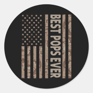Best Pops Ever Us American Flag Funny Grandpa Fath Classic Round Sticker