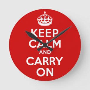 Best Price Authentic Keep Calm And Carry On Red Round Clock