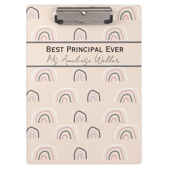 Best Principal Ever Personalized Boho Rainbow Clipboard (Front)