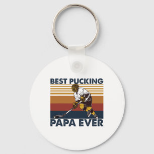 Best Pucking Papa Ever Funny Hockey Dad Saying Keychain