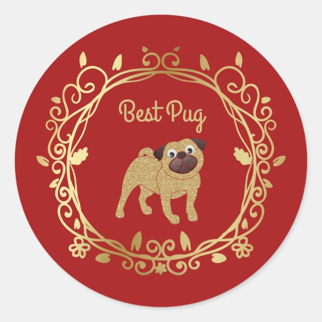 Best Pug Customizable Wedding Sticker (Front)