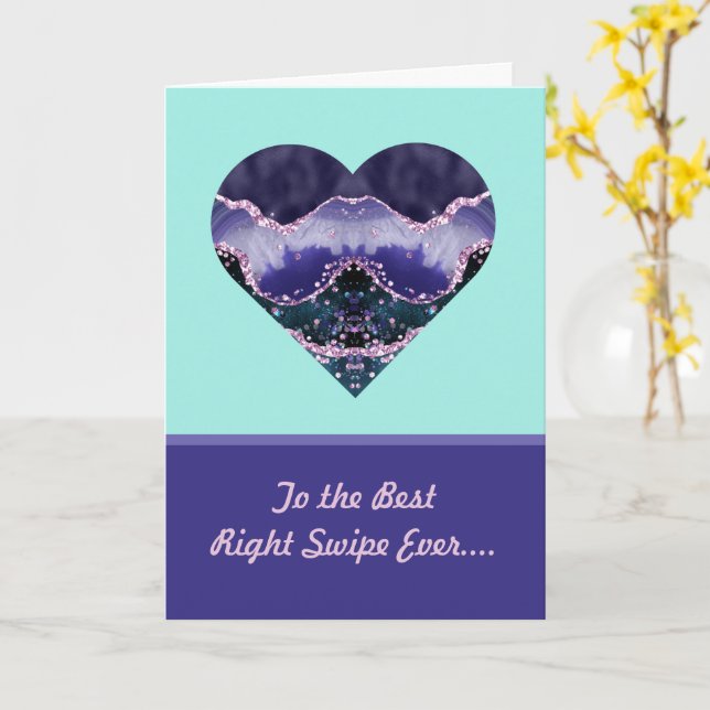 Best Right Swipe Purple Watercolor Heart Valentine Card (Yellow Flower)