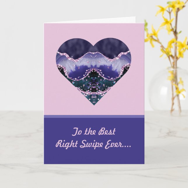 Best Right Swipe Purple Watercolor Heart Valentine Card (Yellow Flower)