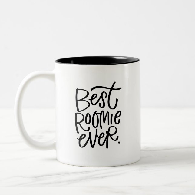 Best Roomie Ever Handlettered Two-Tone Coffee Mug (Left)