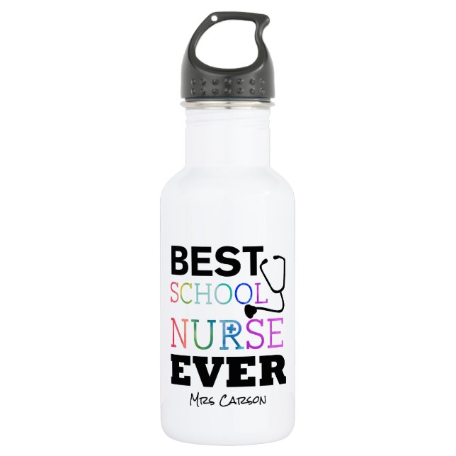 Best School Nurse Ever Personalized Typography 532 Ml Water Bottle (Front)