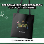 Best Science Teacher Thank You Gift School Custom Tote Bag<br><div class="desc">The Best Science Teacher Custom Tote Bag is the perfect way to show appreciation to the awesome science teachers who make learning fun and exciting. This tote bag is designed with science-themed imagery and colours, making it a thoughtful gift for any science enthusiast. The aesthetic of the tote bag is...</div>