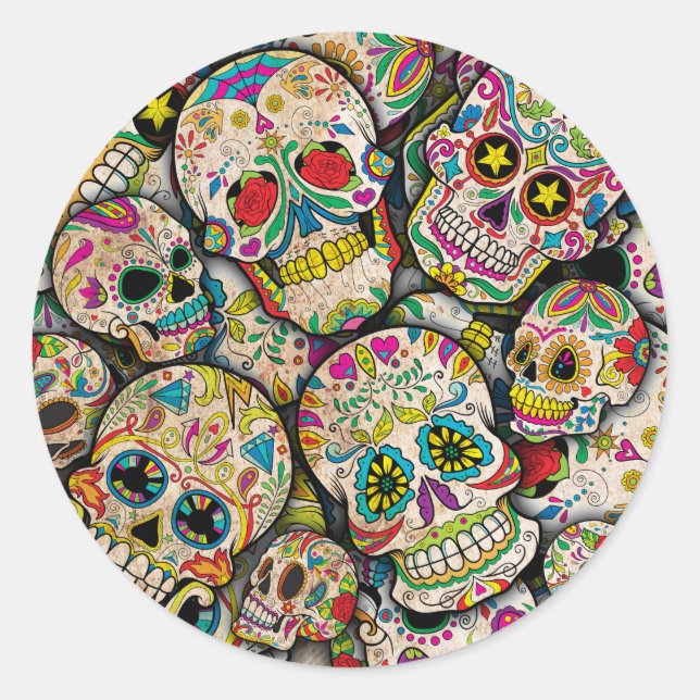 Best Selling Sugar Skull Pattern Classic Round Sticker (Front)