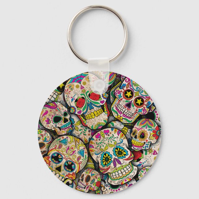 Best Selling Sugar Skull Pattern Keychain (Front)