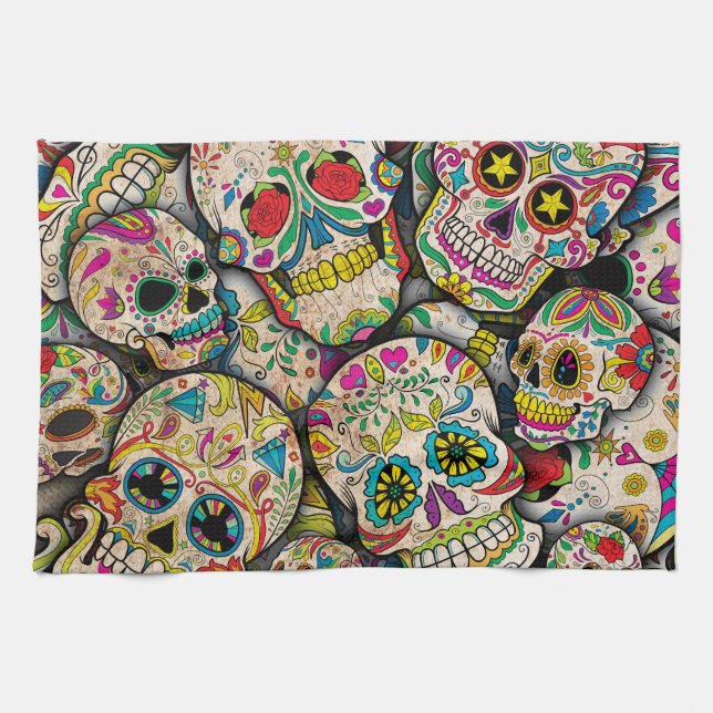 Best Selling Sugar Skull Pattern Kitchen Towel (Horizontal)