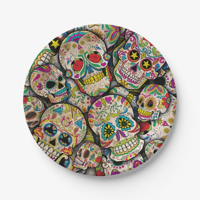 Best Selling Sugar Skull Pattern Paper Plate (Front)