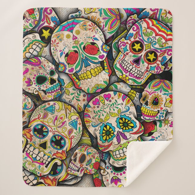 Best Selling Sugar Skull Pattern Sherpa Blanket (Front)