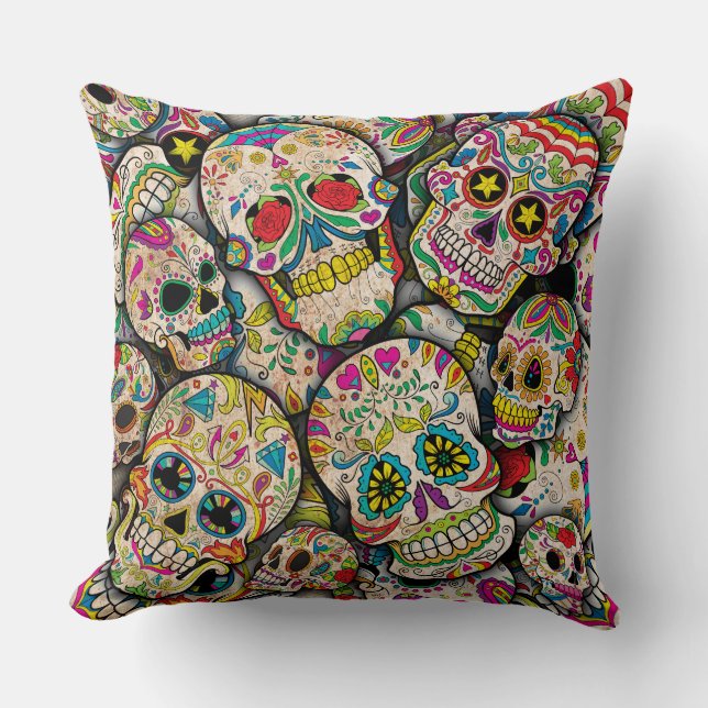 Best Selling Sugar Skull Pattern Throw Pillow (Front)