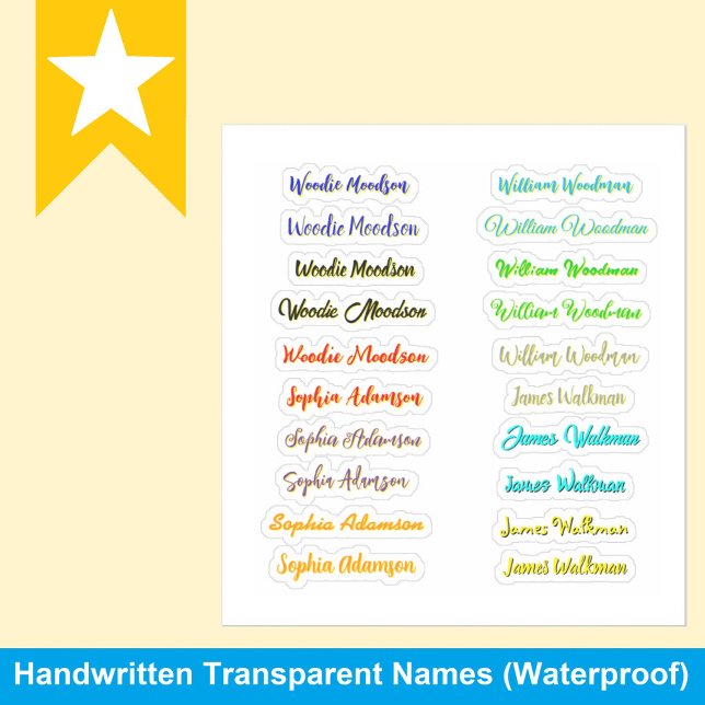 Best Set of 20, Colourful Transparent Name Sticker (Personalized name labels for kids)