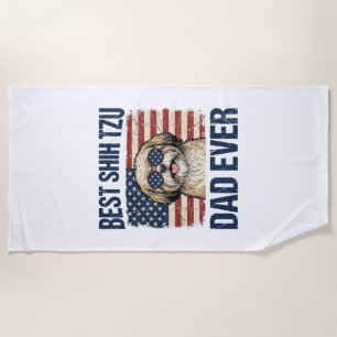 Best Shih Tzu Dad Ever Patriotic Dog Beach Towel
