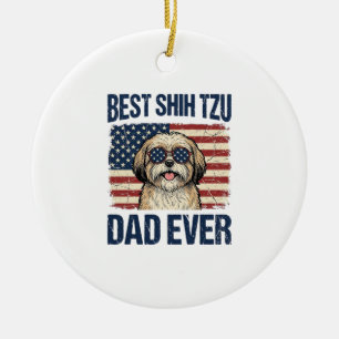 Best Shih Tzu Dad Ever Patriotic Dog Ceramic Ornament