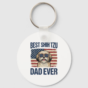 Best Shih Tzu Dad Ever Patriotic Dog Keychain