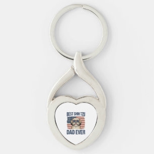 Best Shih Tzu Dad Ever Patriotic Dog Keychain