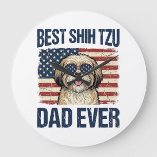 Best Shih Tzu Dad Ever Patriotic Dog Large Clock
