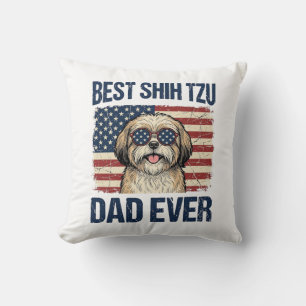 Best Shih Tzu Dad Ever Patriotic Dog Throw Pillow