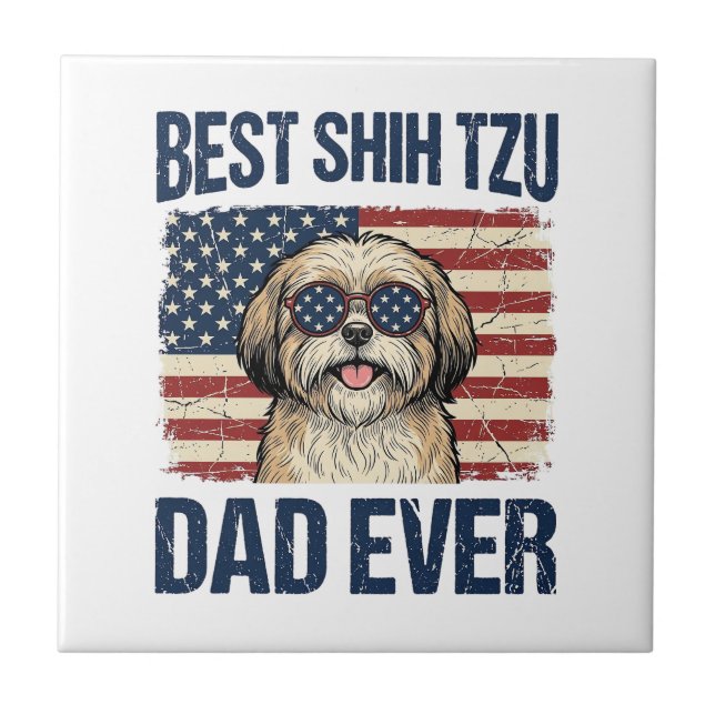 Best Shih Tzu Dad Ever Patriotic Dog Tile (Front)