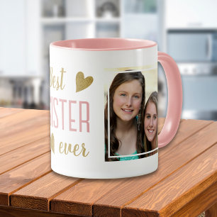 Best Sister Ever 2 Photo Pink And Gold Keepsake Mug