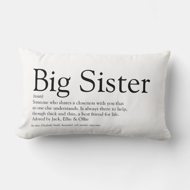 Best Sister Ever Definition Black and White Lumbar Pillow (Front)