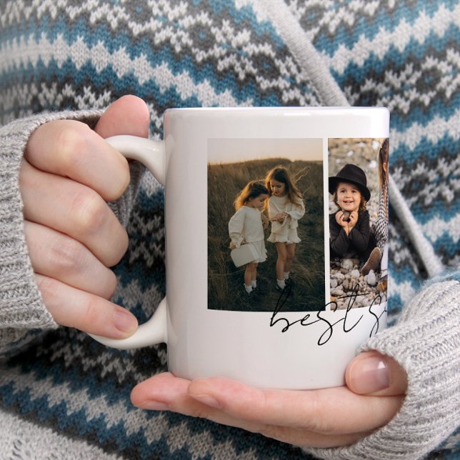 Best Sister Ever Modern Script 4 Photos Collage Coffee Mug (Creator Uploaded)