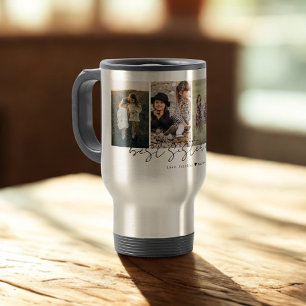 Best Sister Ever Modern Script 4 Photos Collage Travel Mug