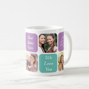 Best Sister Ever Personalized Photos Purple Teal Coffee Mug