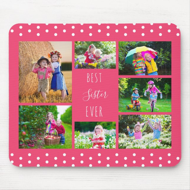 Best Sister Ever Pink Photo Collage Mouse Pad (Front)
