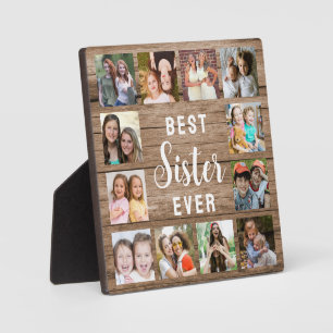 Best Sister Ever Rustic Wood 12 Photo Collage Plaque
