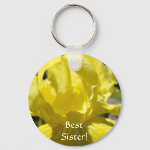 BEST SISTER! Keychain Gift Yellow Iris Flowers