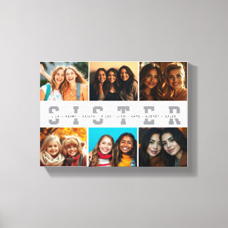 Best Sister Script Collage Photo & Names Canvas Print