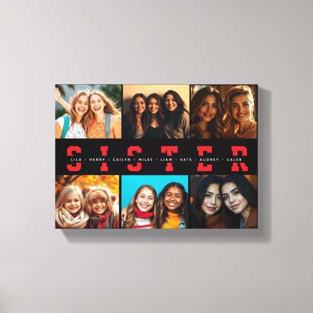Best Sister Script Collage Photo & Names Canvas Print (Front)